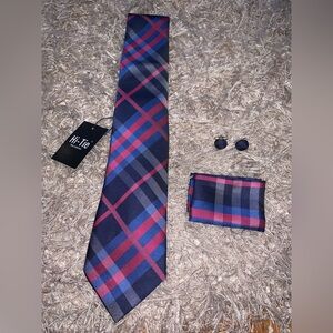 Men's Plaid Tie Set - Blue and Pink